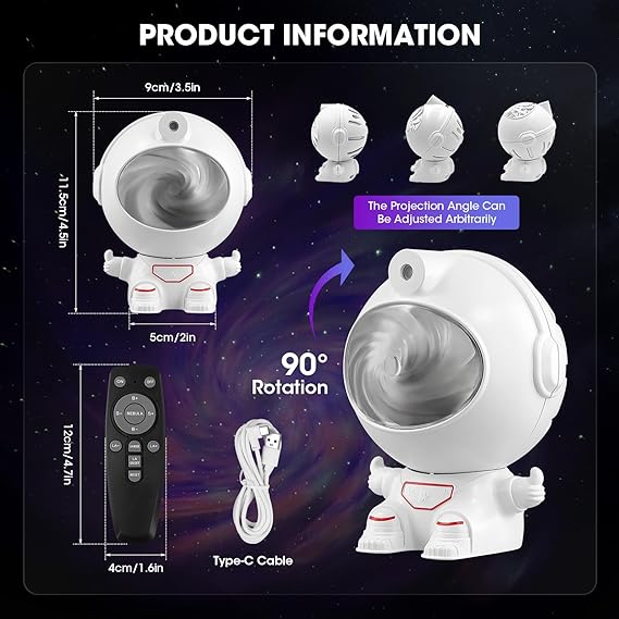 Astronaut Star Projector, Kids Night Light, Nebula Projector Light. Galaxy Bedroom Projector